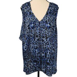 Vince Camuto Silky Sleeveless V-Neck Ruffled Blue Blouse - Sz L